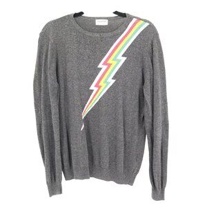 Gray Sweater with Rainbow Lightning Design